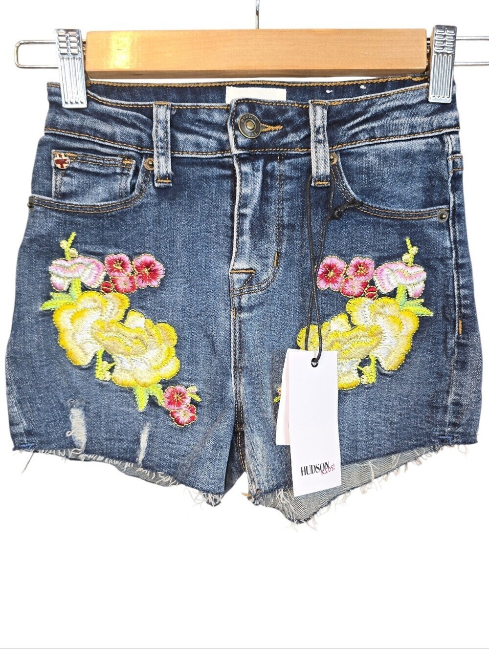 Hudson Kids Garden High Waist Denim Shorts Embroidered Distressed NWT Size 10